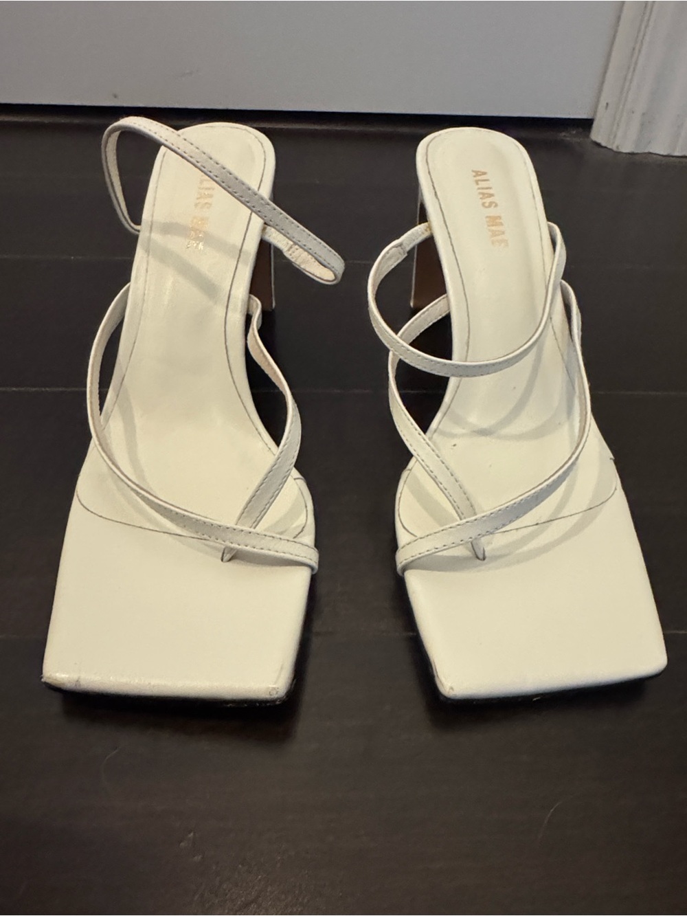 Alias Mae White Strappy Square-Toe Heeled Sandals